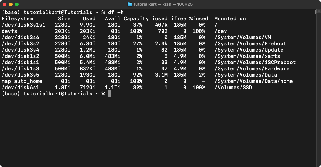 Check Disk Space in Mac Terminal